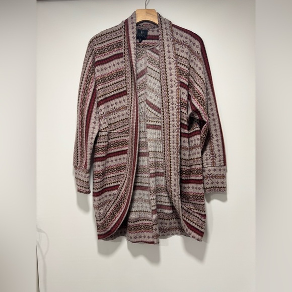 Bobeau Open Front Cardigan Sweater Women Size L Red Tribal Boho Dolman Sleeve - Picture 1 of 7